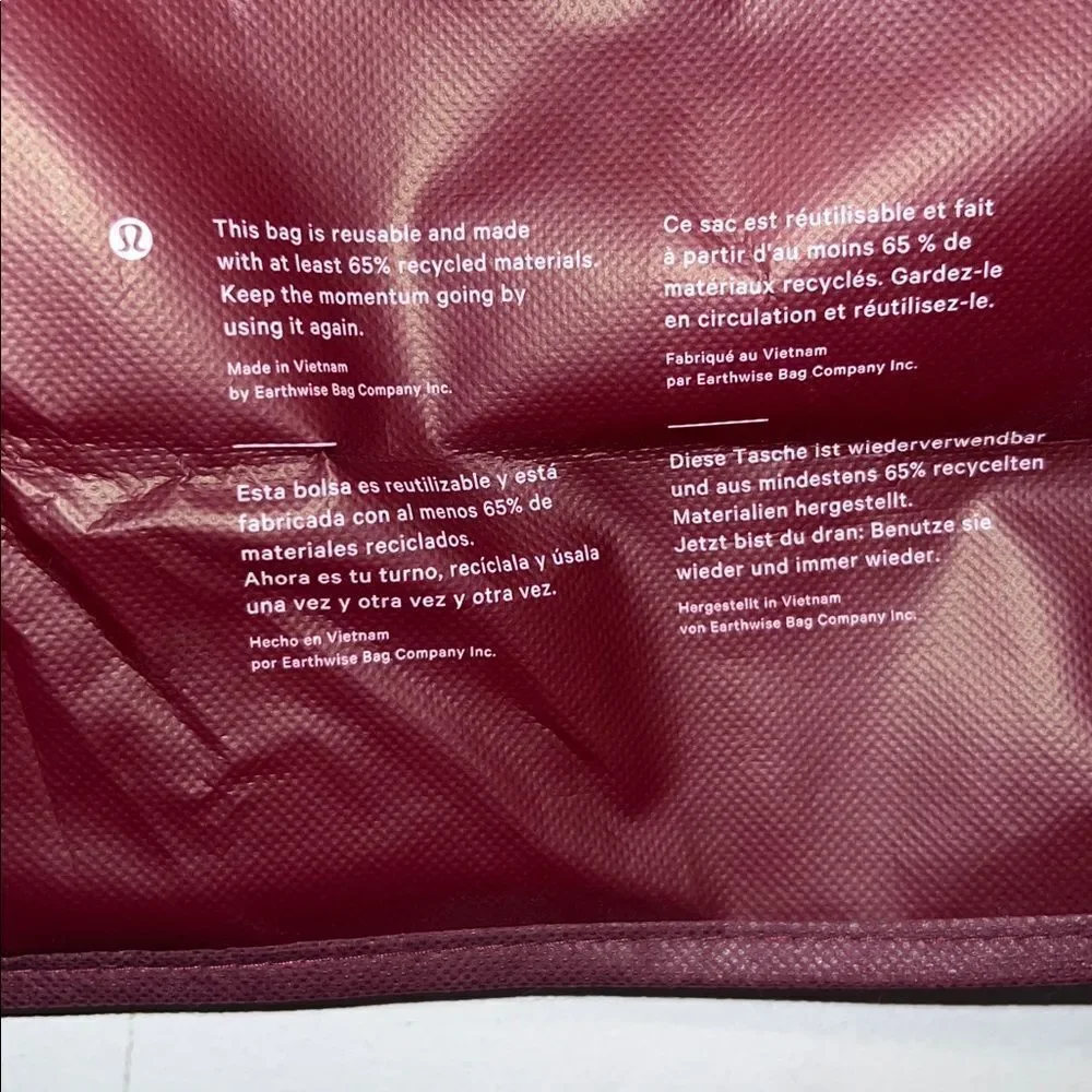 LULULEMON ATHLETICA Maroon and White Reusable Large Tote Bag